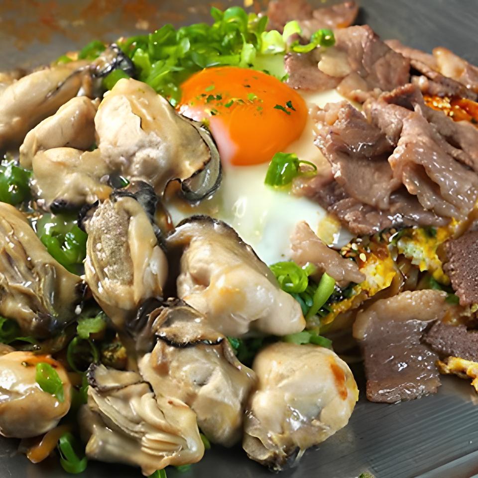 広島3大名物!広島産牡蠣と和牛コウネのネギ玉お好み焼き(牡蠣数選択可能)